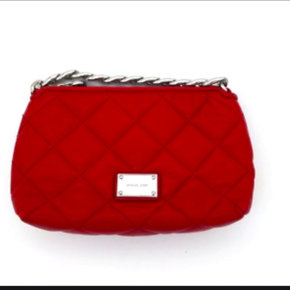 Michael Kors Red Hamilton Quilt Pouchette Wallet Genuine Leather
